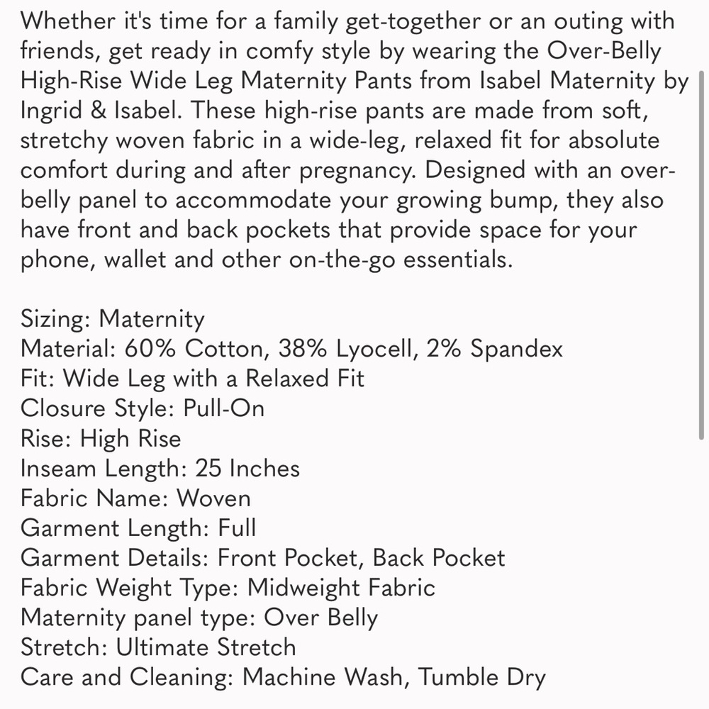Over Belly High-Rise Wide Leg Maternity Pull-On
Pa Cream - Picture 5 of 6
